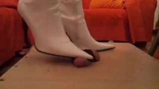 Online film My wife plays with my cock in her new white boots