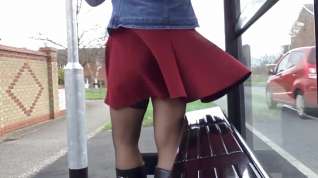 Online film purple skirt windy upskirt stockings