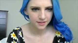 Online film Blue haired girl in flowers plays with tits