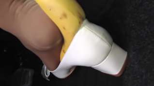 Online film Aggressively driving banana under my stocking feet