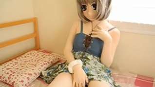 Online film Chick with doll mask is touching herself on adult cam