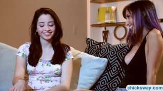 Online film Eva Sedona and April Oneil making out on the couch