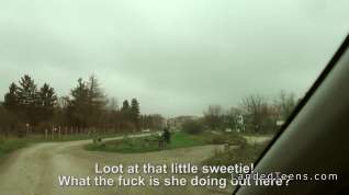 Online film Cute stranded teen gangbanged in the car