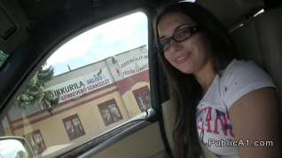 Online film Student with glasses fucks in the car in public pov