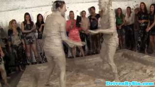Online film Two european beauties wrestling in mud