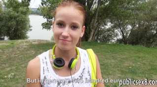 Online film Eurobabe fucked with two horny guys in public for cash