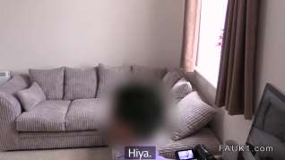 Online film British fake agent fucking ebony babe on the couch
