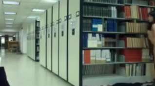 Online film Oriental immature flashes in public library
