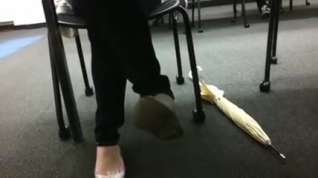 Online film Candid immature Shoeplay Dangling Close-Up College Library Feet