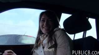 Online film Pretty amateur Eurobabe screwed up in the car for money