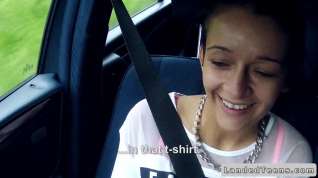 Online film Brunette teen got a huge dick in car POV