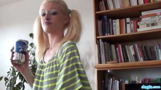 Online film Blonde emo slut with pigtails strips in living room