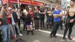 Online film Bound in Public. Noah Brooks is dragged through the streets bound beaten and pissed o