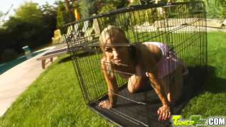 Online film Candy starts out locked in a cage. She is acting good so we let her out to fuck with our guy. 