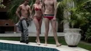 Online film Blond Woman gets Lucky Poolside With Two Bi Men!