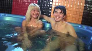 Online film Sex students feeding golden-haired with rods in the pool