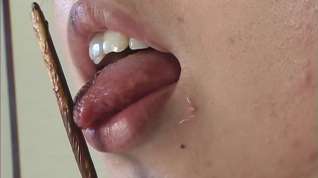 Online film Japanese hotty licking chocolate off a Pocky