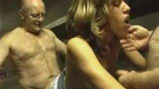 Online film Slim sexy teen gets banged by two old farts in a garage