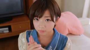 Online film Cute Oriental Legal Age Teenager with short hair taking break from studying
