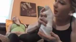 Online film cuties sniffing white socks