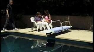 Online film Hawt dark brown hair shaves her plump muff by poolside for fuck