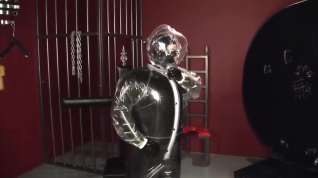 Online film Blonde Girl In Black Latex Catsuit Full Encased In Inflatable Rubber And Full Body Plastic Suit